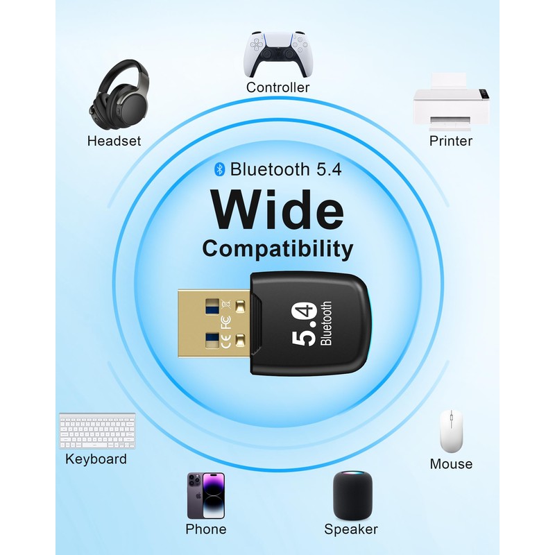 Bluetooth Adapter PC, RENGOGA 5.4 USB Bluetooth Adapter EDR Bluetooth