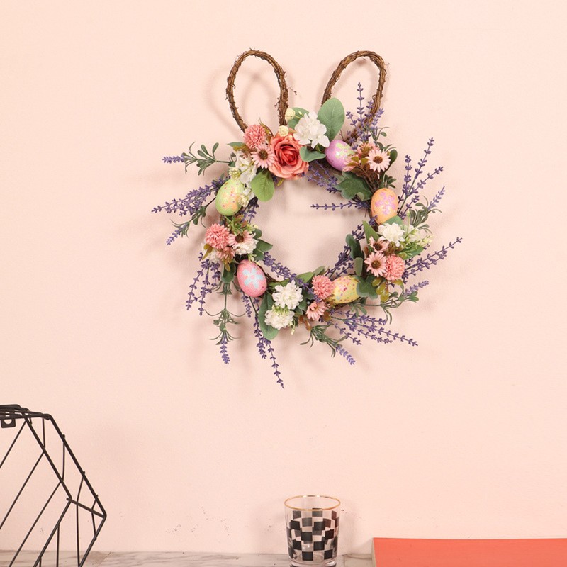 Bunny Egg Easter Wreath Simulation Lavender Wreath Decoration for Door