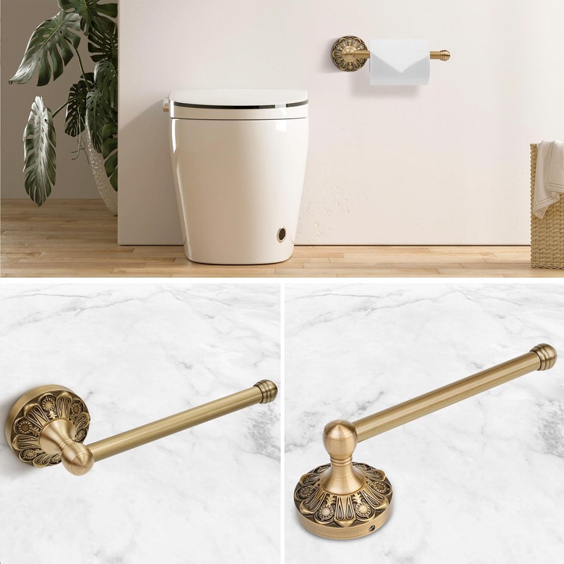 WNABATH Brass Toilet Paper Holder Towel Hook Bar Set, Antique