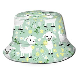 Cute Goats On Green Unisex Bucket Hat Travel Beach Outdoor Fisherman Cap Sun Protection，Summer Sun Hat for Women Men