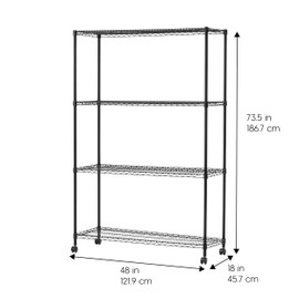 IRIS USA, Inc. 4-Tier Adjustable Heavy Duty Steel Storage Rack with Removable Locking Casters (Up to 1200 lbs Loading Capacity), Wire Organization Unit with Metal Shelves, Black (48"L x 18"W x 73.5"H)