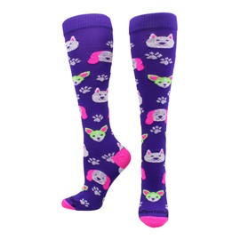 MadSportsStuff Neon Puppy Dogs Over The Calf Socks (Purple/Neon Pink, Small)