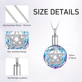 AENEAS Pentagram Urn Necklace for Ashes Sterling Silver Pentagram Chains for Women Cremation Jewellery for Ashes Forever in Your Heart, Sterling Silver, Crystal