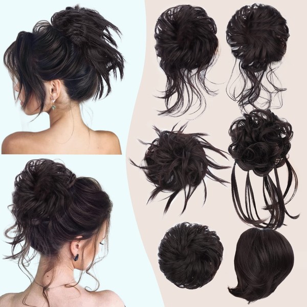 Stamped Glorious 6 PCS Messy Bun Hair Piece Fake Bun Tousled Updo Space Hair Buns Hair Pieces for Women(Black Cherry)