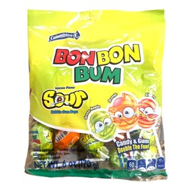Colombina Bon Bon Bum Sour Assorted Lollipops Bubble Gum Center 6 Oz Bag 10 Pops