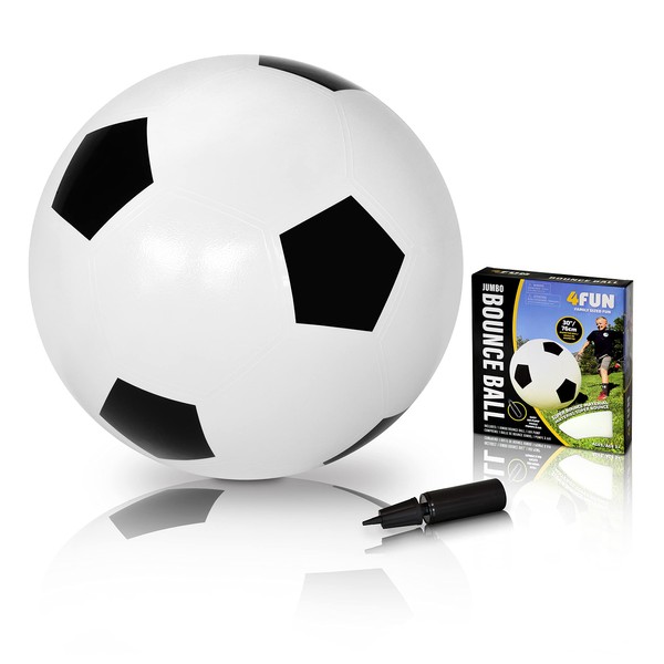 4FUN Jumbo Soccer Ball, 30" in Diameter - Durable Inflated Soccer Ball for Backyard Play, Birthday Parties, BBQs, or Trips to the Beach - Quick Deflation for Storage - Manual Air Pump Included