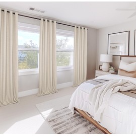 100% Blackout Shield Linen Blackout Curtains for Bedroom, Thermal Insulated Curtains 72 Inch Length 2 Panels Set, Grommet Drapes for Living Room, 50” W x 72” L, Butter Cream