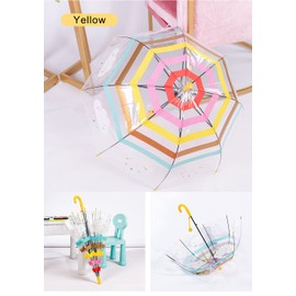 ThreeH Boys Girls Bubble Umbrella with an Easy Grip Curved Handle Automatic Transparent Dome Clear Umbrella with Cute Cartoon Rainbow Clouds, Yellow