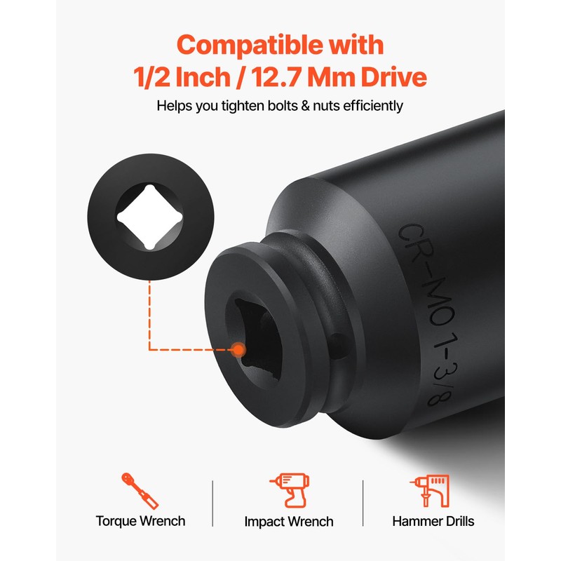 VEVOR Axle Nut Impact Socket Set - 1/2" Drive Deep