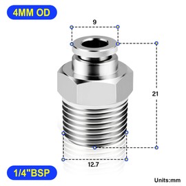 TAILONZ PNEUMATIC 304 Stainless Steel Male Straight 4mm Pipe OD x 1/4 BSP Push to Connect Fittings PC4-02 (Pack of 2)