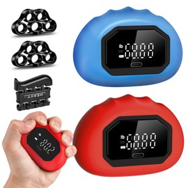 Hand Grip Strength Tester Trainer - Strength Dynamometer for Fun Rechargeable Hand Exercising Device with Finger Exerciser and Stretcher Exercise Workout Equipment for Palm Red Blue