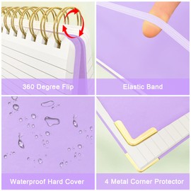 Top Spiral Notebook, A5 Hardcover Top Bound Steno Pads, 240 Pages 100gsm College Ruled Left Handed Notebook Journal for Work, School, Meeting Writing - Purple, 5.9" x 8.5"