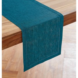 Solino Home Linen Table Runner 90 Inches Long – 100% Pure Linen Chambray Teal Table Runner 14 x 90 Inch – Machine Washable Hemstitch Table Runner for Fall, Thanksgiving, Christmas – Milan