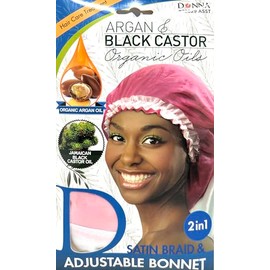 DONNA Argan & Black Castor Treatment Caps Satin Braid & Adjustable Bonnet Satin Bonnet for Sleeping Shower Cap Silk Bonnet HOT PINK