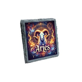 Aries Zodiac Sign Slate Coaster with Fiery Ram Design, Astrology Gift for Star Sign Lovers [slco-kf25-1275]
