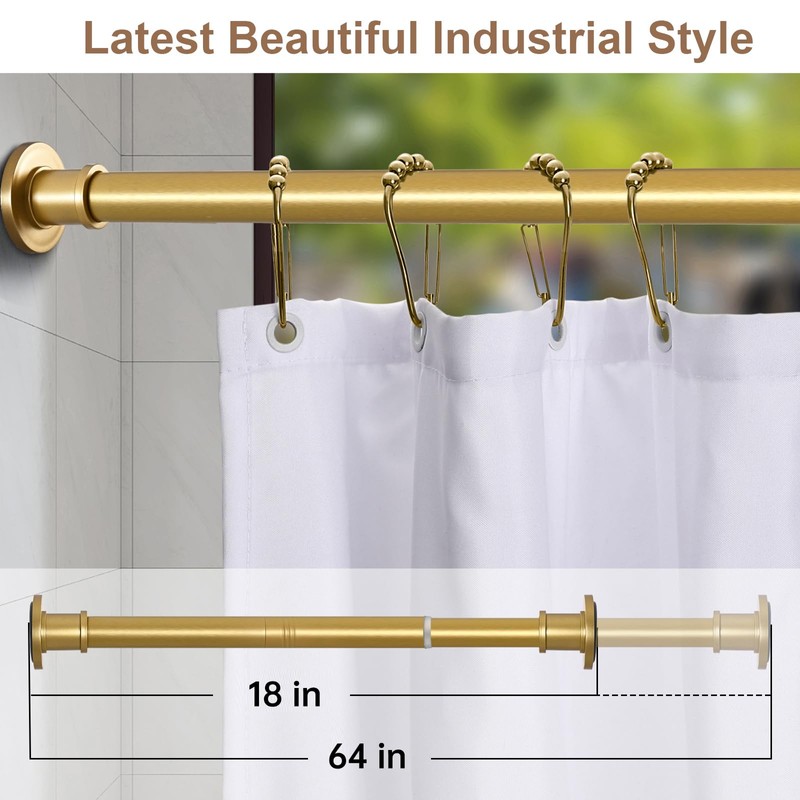 BRIOFOX Shower Curtain Rod Adjustable 18-64 Inch, No Drilling Non