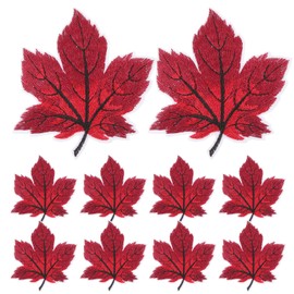 LOGOFUN 10pcs Maple Leaf Patches Maple Leaf Embroidered Appliques Iron On Patches for Clothing Exquisite Decorations - Wine Red