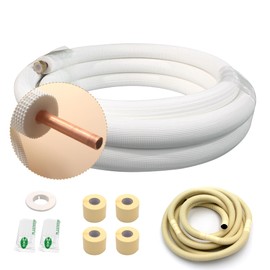 VEVEVA 50FT Copper Tubing Mini Split Line Set 1/2" OD Single Tube with Nuts,3/8" White Insulation Kit Pipe Round Metal for Air Condition,HVAC Heating System, Refrigeration,Industry, DIY