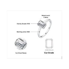 JewelryPalace Classic 1ct Emerald Cut Moissanite Solitaire Engagement Rings for Women,14K White Gold Plated 925 Sterling Silver Promise Ring for Her, Anniversary Wedding Rings Size 6