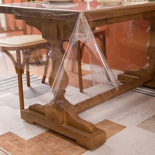 Clear Vinyl Tablecloth Protector Waterproof for Rectangle Tables, 54x84inch PVC