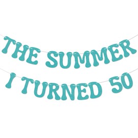 The Summer I Turned 50 Banner - Happy 50th Birthday Banner, Cheers to 50 Years, Summer Beach 50th Birthday Party Decorations Blue Glitter