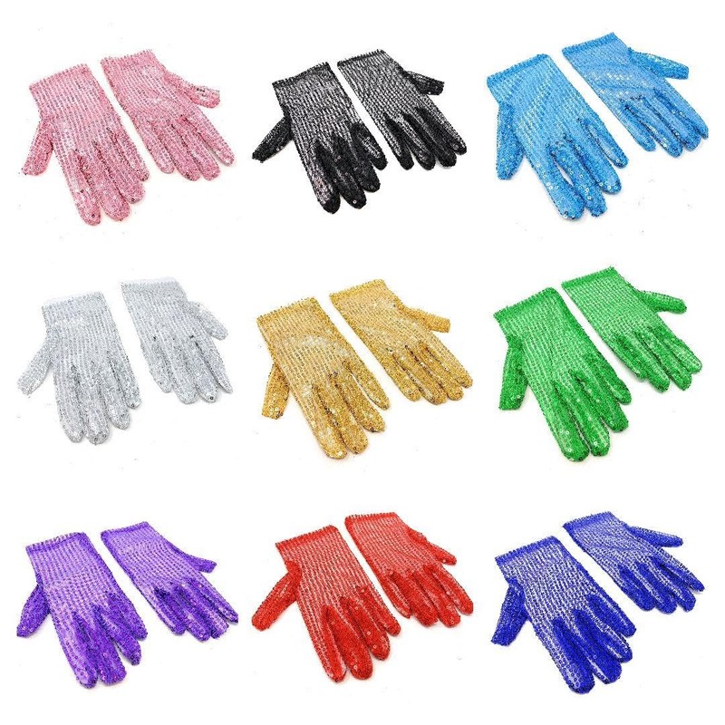 Cadoline Black Womens Sequin Polyester Fancy Dress Gloves 22cm