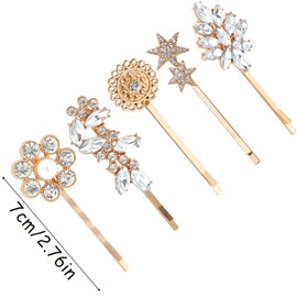 5Pcs Rhinestone Hair Clips, Rhinestone Hair Clip Crystal Hair Clips Bride Bridesmaids Wedding Hair Accessories for Women Girls, Gold