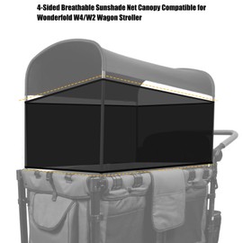 LUAATT 4-Sided Breathable Sunshade Fence Canopy Compatible for Wonderfold W4/W2 Wagon Stroller,Lightweight Cotton Sunshade Net (Black)