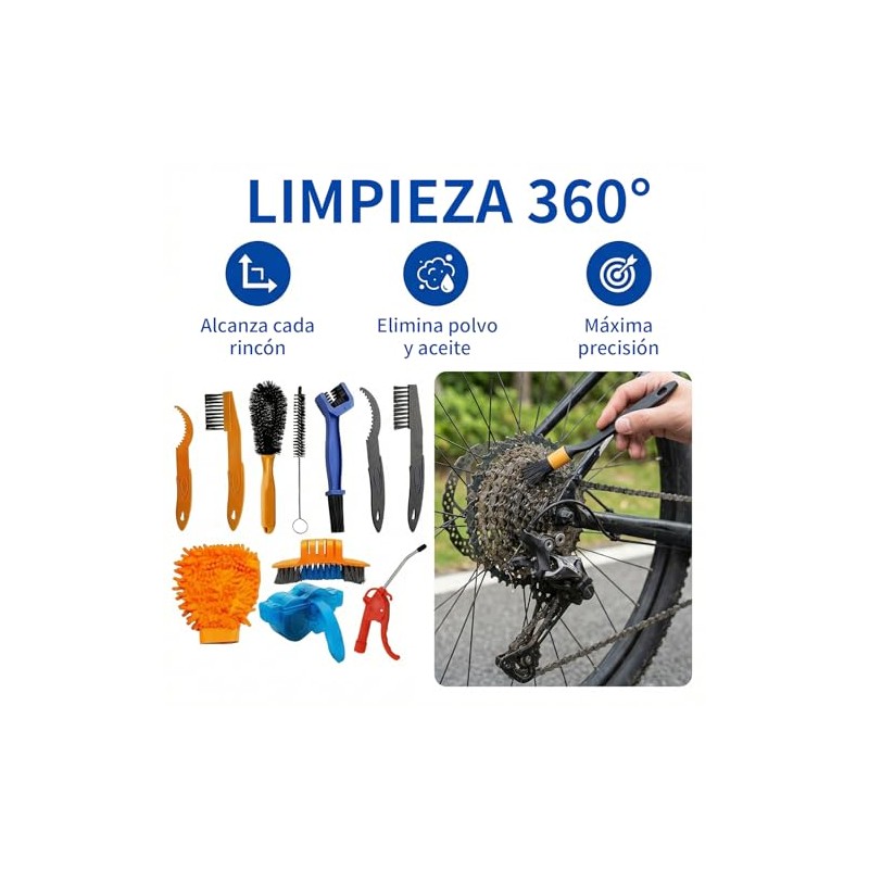 Juego de 11 Herramientas de Limpieza de Bicicleta, Bike Chain