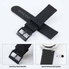 BINLUN Canvas Watch Band with Quick Release, Fabric Strap, Available in 18mm, 20mm, 22mm, and 24mm, Breathable Watch Band, Replacement Strap, Compatible with Smartwatches, Unisex, 7 Colors, Includes