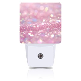 FOISIIAEA Pink Glitter Night Light, Plug-in Nightlight with Dusk to Dawn Auto Sensor for Home Bedroom Bathroom Hallway Stairway Kitchen 0.5W Sleep Friendly Led Lamp for Women Men