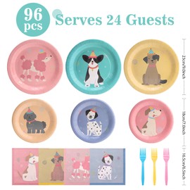 96Pcs Cute Puppy Party Plates and Napkins Sets, Includes 9" & 7" Disposable Paper Plates, Napkins, and Forks, for Kids, Dog Lovers, and Pet Birthday Party