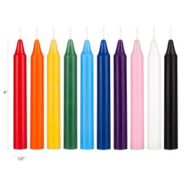 Mega Candles 40 pcs Unscented Assorted Colors Exquisite Mini Taper Spell Candles, 4 Inch Tall x 1/2 Inch Diameter, Magic Chimes, Enchantment, Casting Rituals, Witchcraft, Wiccan, Altar, Metaphysical