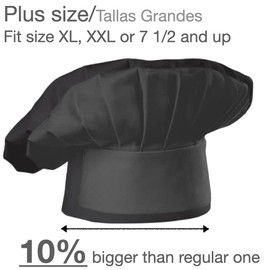 Urby Extra Large Chefs Hat Similar to Hat Size XL, XXL or 7 1/2 and up. Great Comfort to Chefs with Larger or Bigger Head. Adjustable Elastic Band. Black 1PK