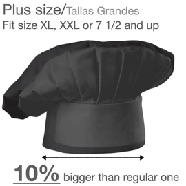 Urby Extra Large Chefs Hat Similar to Hat Size XL, XXL or 7 1/2 and up. Great Comfort to Chefs with Larger or Bigger Head. Adjustable Elastic Band. Black 1PK