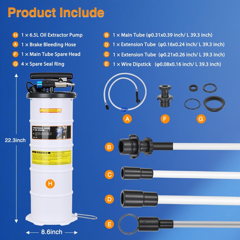 GOOACC Oil Extractor Pump 6.5L Pneumatic Manual Fluid Extractor Pump