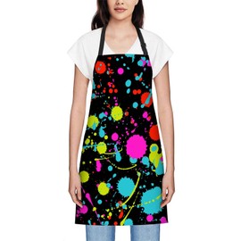 Smooffly Neon Splatter Pattern Apron Chefs Apron, Cooking and Baking Apron for Men and Women, Kitchen Aprons, Butchers Apron, BBQ & Catering Bibs