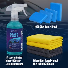 WEST HORSE Complete Clay Bar and Clay Luber Kit for Auto Detailing - 4 Pack (4x100g) Clay Bars for Car Detailing + 16.9 fl. oz Clay Bar Lubricant + 4 Pack Microfiber Cloth Car Cleansing Towel