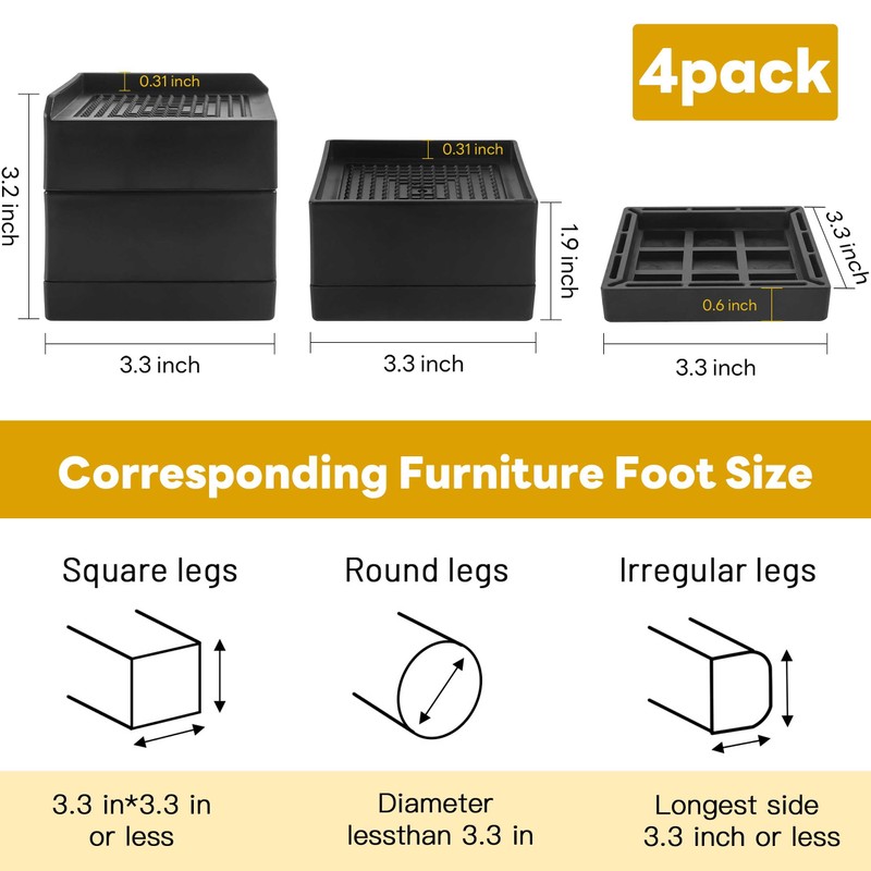 BTSD-home Bed Risers Heavy Duty Adjustable Furniture Risers Elevation in