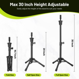 Yekavo Mannequin Head Stand 75cm Max, Adjustable Wig Head Tripod Stand for Styling, Metal Wig Stands Max 30 Inch for Hairdressing Training, 360° Rotation, Includes Carry Bag