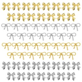 Lnngub 60pcs Bow Nail Charms 3D Metal Bow Charms for Nails Nail Bow Charms Nail Art Charms Nail Accessories Gold Silver White Kawaii Bow Knot for Women Girls Manicure