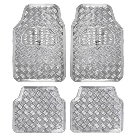 BDK Metallic Chrome Car Floor Mats All Weather Versatile Fit Automotive Floor Mats for Cars SUVs, Floor Mat for Trucks, Car Mats Full Set Front & Rear, Non-Slip Shiny Durable Heavy Duty - Silver