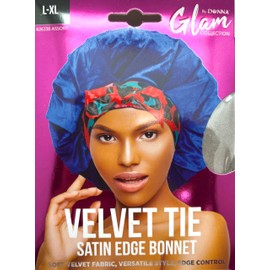 DONNA Velvet Tie Satin Edge Bonnet, Shower Cap for Women, Satin Bonnet for Sleep XL Size, 1pc SILVER COLOR
