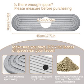 Jiozermi Stone Fucet Mat for Kitchen Sink, Fast Drying Stone Sink Tray Kitchen Faucet Splash Guard Sink Faucet Absorbent Mat for Bathroom Fucet Sinks17.7" x 3.9",Light Grey