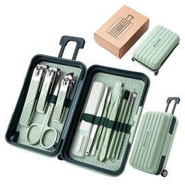 12pcs Nail Care Kit with Travel Case - Modern Style Metal Toenail Clippers Set with Straight Blades, Unscented Personal Grooming Tools for Home Use:_Mint Green-12pcs