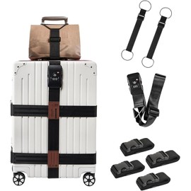Mythya Correas de Equipaje, Correas de Equipaje para Veliz, TSA Aprobado Maleta Cinturón Longitud Ajustable Cinturón para Maletas de Viaje de 2 Metros de Fácil Identificación - 7 Piezas Negro
