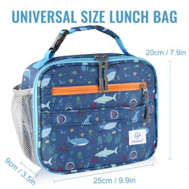 Genteen Insulated Lunch Bag, Kids Prints Lunch Bag Double Zipper & Side Pocket Kids Lunch Bag,Sturdy Soft Bag & Cooler Bag Back to School for Girls, Boys - Shark