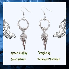 GAUEIOUR Men's Viking Earrings, Crow Skull Viking Rune Men's and Women's Protective Accessories, Magic Crown Thorn Wreath Earrings Retro Jewelry Gifts (Silver)