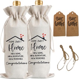 Julont 2Pcs Housewarming Gifts New Home Wine Bag,Perfect Gifts for New Homeowners, Realtor Gift to Clients,New Home Wine Bag For Friends, with 2Pcs Kraft Blessing Cards and natural jute rope