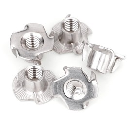 3/8"-16 T-Nuts (45 Pack), 304 (18-8) Stainless Steel, 7/16" Barrel Length, 4-Pronged Tee Nut for Wood, Rock Climbing Holds, Cabinetry